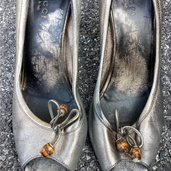 Acubi mermaidcore fairycore Gucci Open Toe Silver Heel Leather Shoes US 7.5 - Picture 2 of 15
